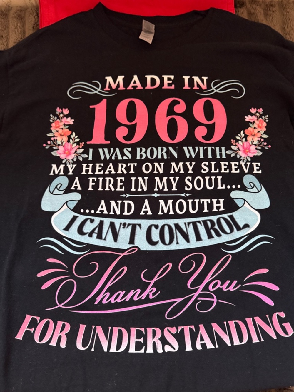 Made in 1969 Graphic Tee - Black with Pink & Light Blue Print